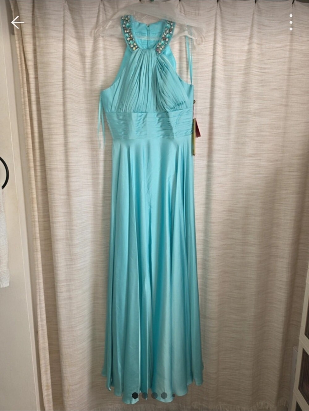 May QUEEN beaded halter evening gown - Aqua-NWT